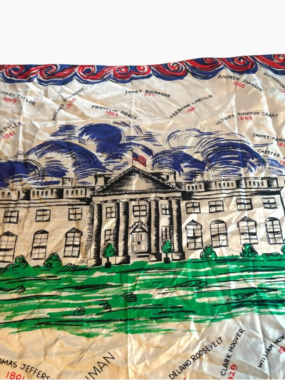 Vintage 1949 Pure Silk Scarf White House US Presidents Americana Novelty 29x29